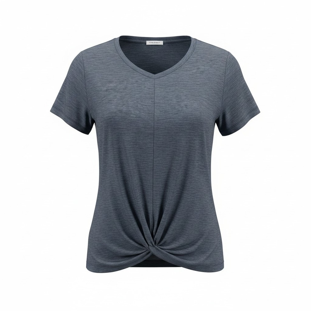 Ebb & Flow Womens Space Dye‎ V-Neck Twist Front Activewear Top Gray Size L
